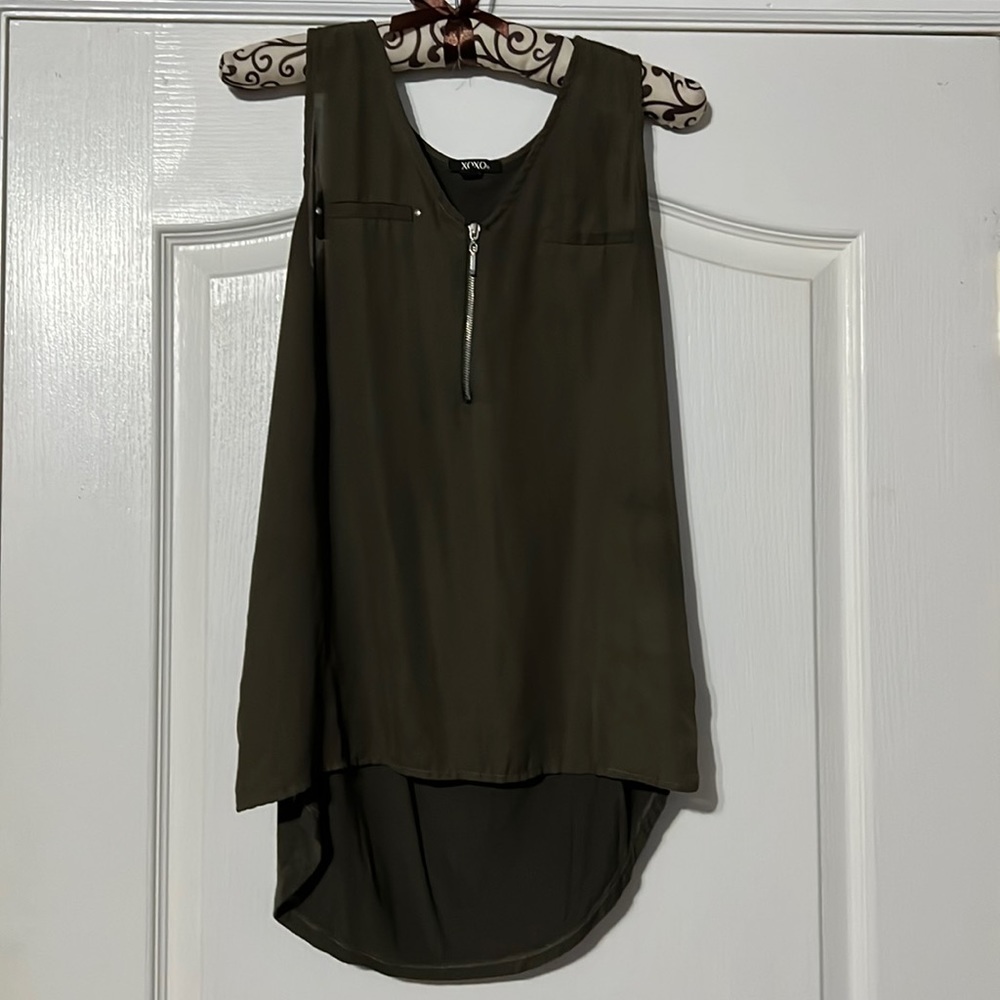 Army Green Tank Top. W/ a Silver Metal Zipper. Size Medium.